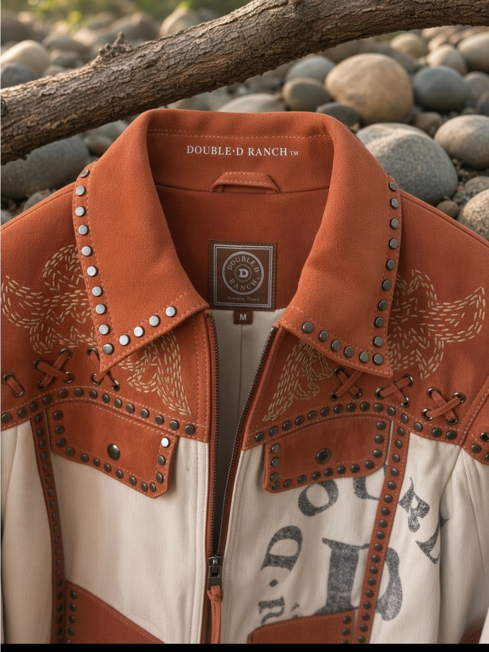 Double D Ranchwear Rollin Rawhide motorcycle Leather Jacket studs lacing cowboy - Picture 13 of 13